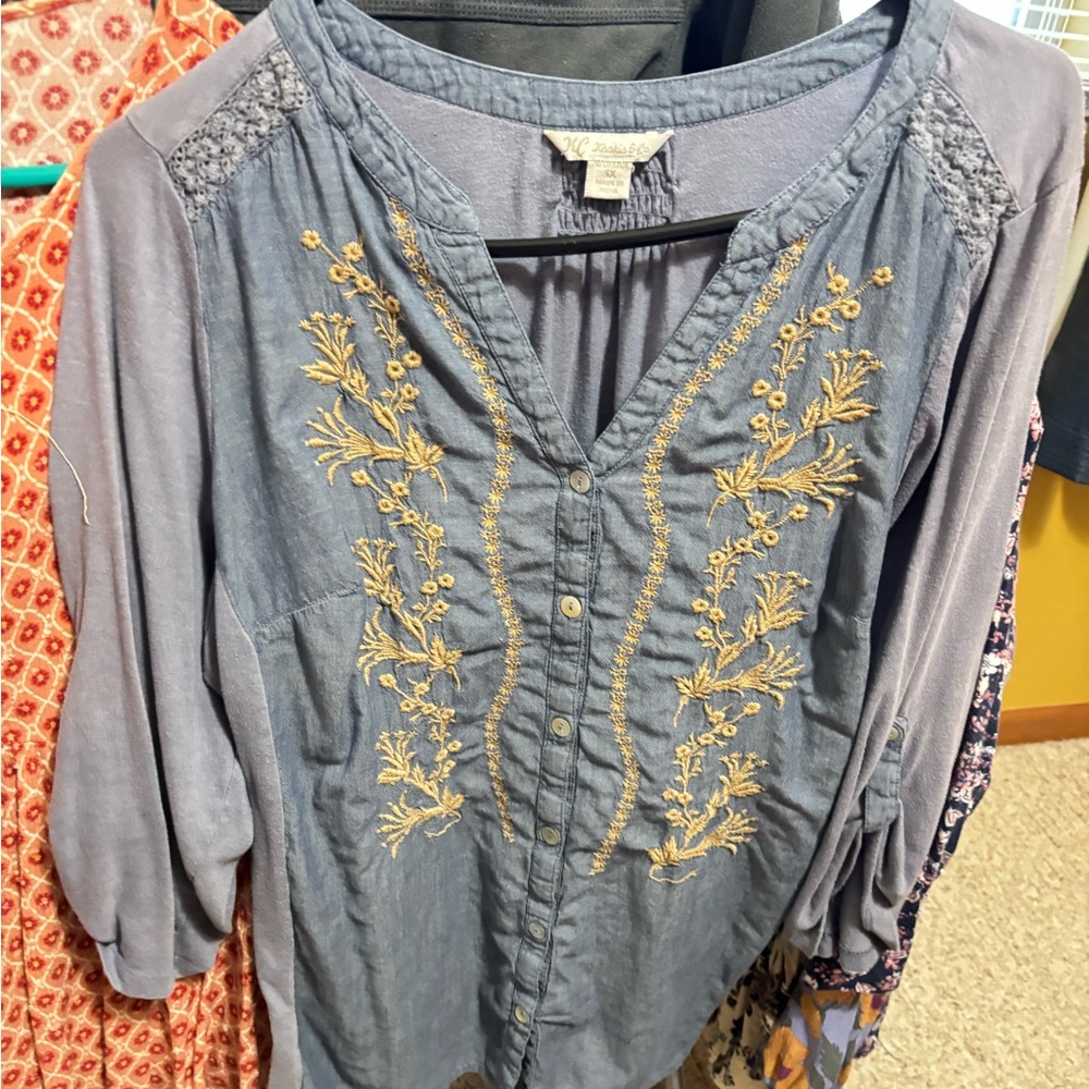 Embroidered Blue Women's Top